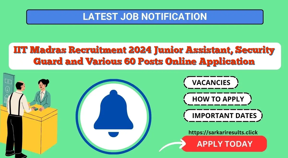 IIT Madras Recruitment 2024 Junior Assistant, Security Guard and Various 60 Posts Online Application