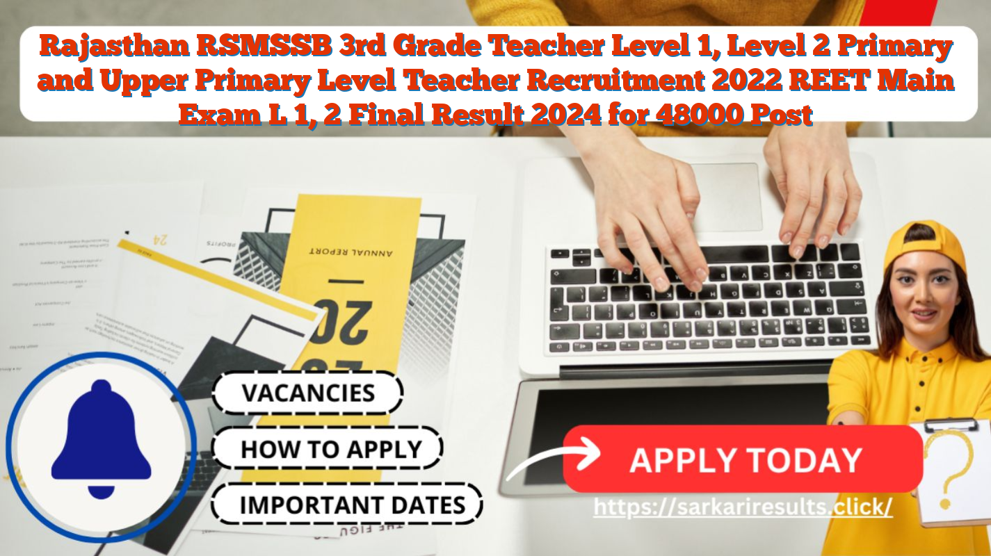 Rajasthan RSMSSB 3rd Grade Teacher Level 1, Level 2 Primary and Upper Primary Level Teacher Recruitment 2022 REET Main Exam L 1, 2 Final Result 2024 for 48000 Post