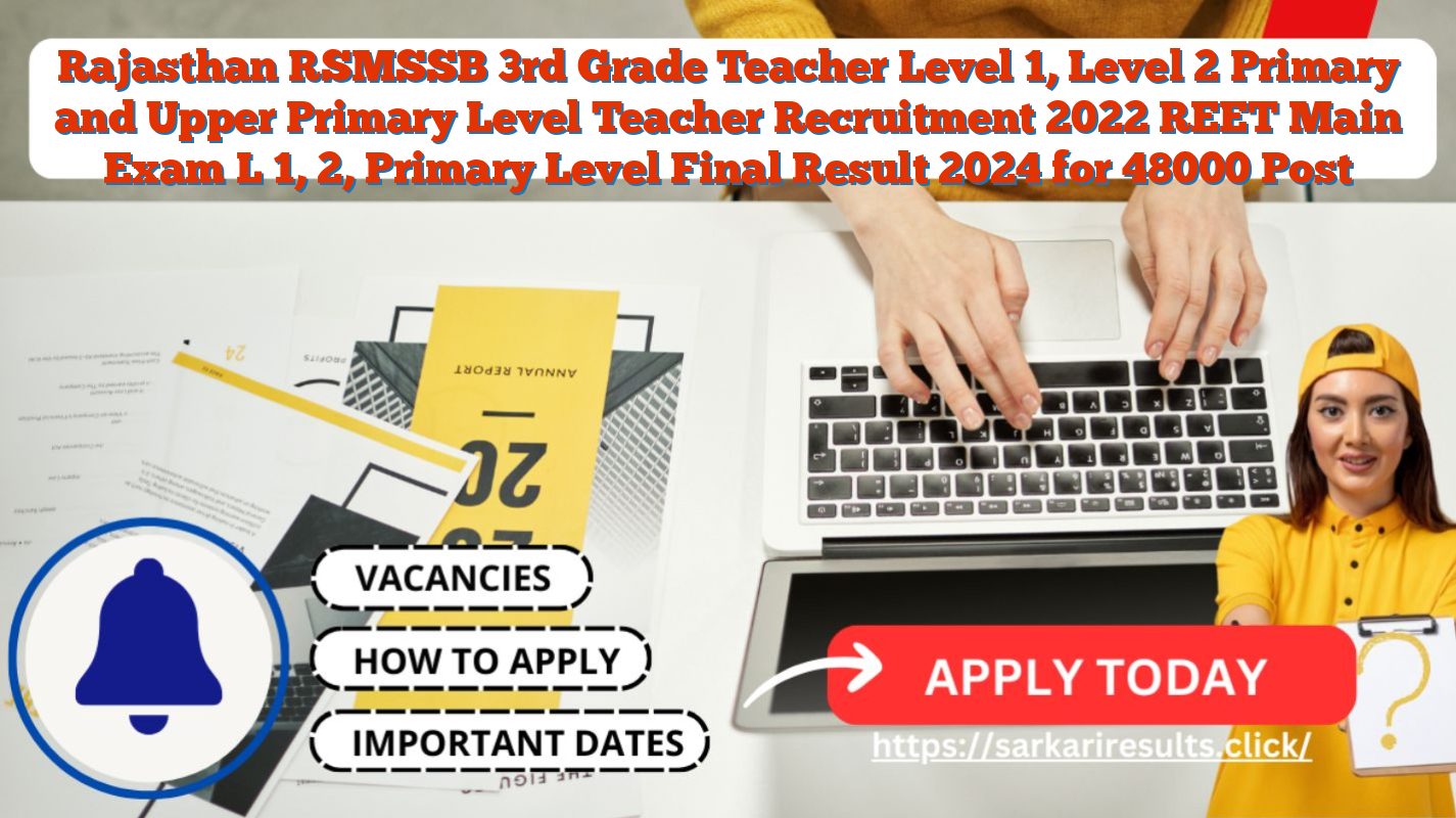 Rajasthan RSMSSB 3rd Grade Teacher Level 1, Level 2 Primary and Upper Primary Level Teacher Recruitment 2022 REET Main Exam L 1, 2, Primary Level Final Result 2024 for 48000 Post