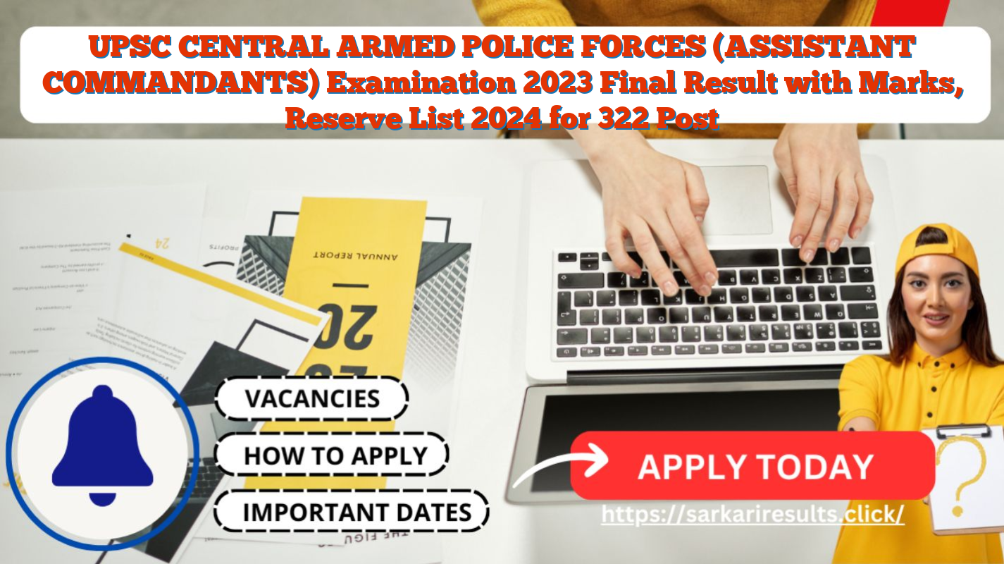 UPSC CENTRAL ARMED POLICE FORCES (ASSISTANT COMMANDANTS) Examination 2023 Final Result with Marks, Reserve List 2024 for 322 Post